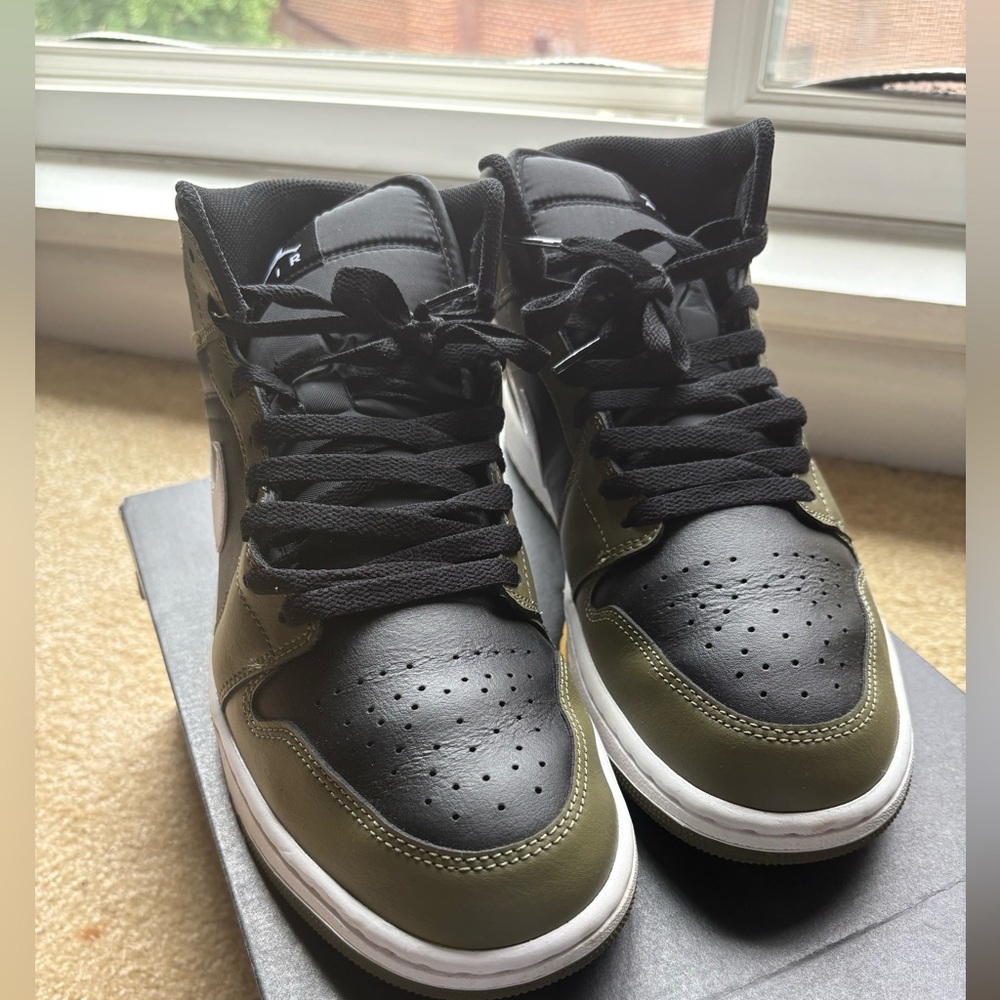 Nike Air Jordan Sneakers - Olive, Black, and White - Picture 3 of 5